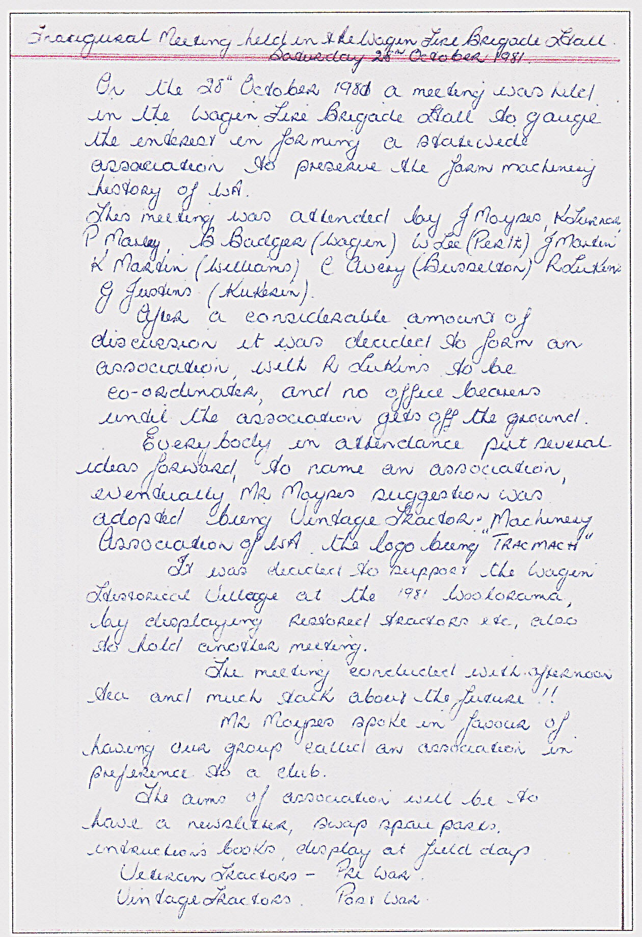 Inaugural meeting minutes